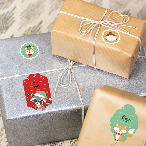 Etiquetas regalos de Navidad - Animales Verdes y Rojos
