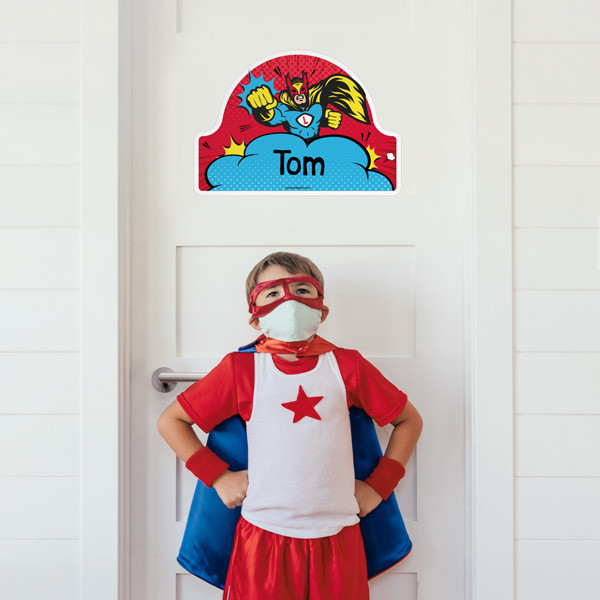 Placa Infantil adhesiva para puertas - Super héroe,